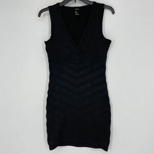 Forever 21 Mini Dress Women's Sz S Bodycon V-Neck Sleeveless Knitted Slim Black